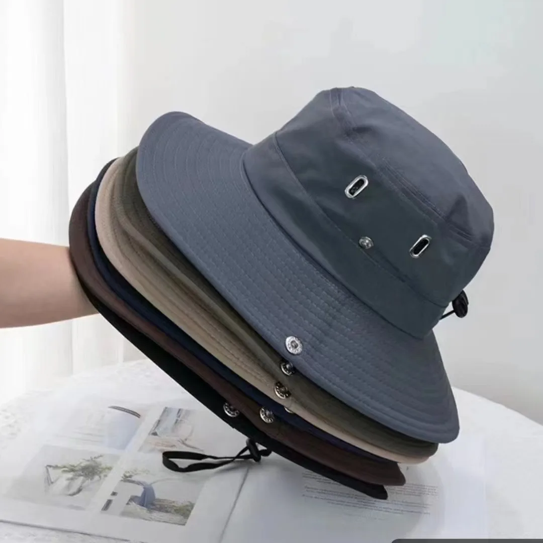 Summer Men Bucket Hat Outdoor UV Protection Wide Brim Hunting Hiking Hat Fisherman Hat Beach Sunscreen Cap Fishing Cycling Caps
