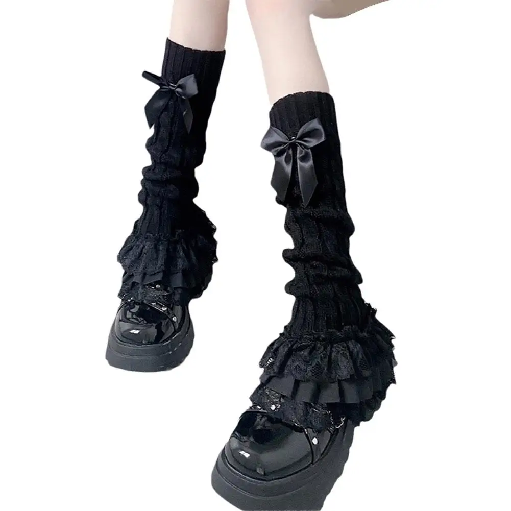 Cute Lace Flared Knitted Long Legs Warmers Harajuku Lolita Socks White Foot Cover Kawai Jk Calf Gaiters Sweet Legwarmers