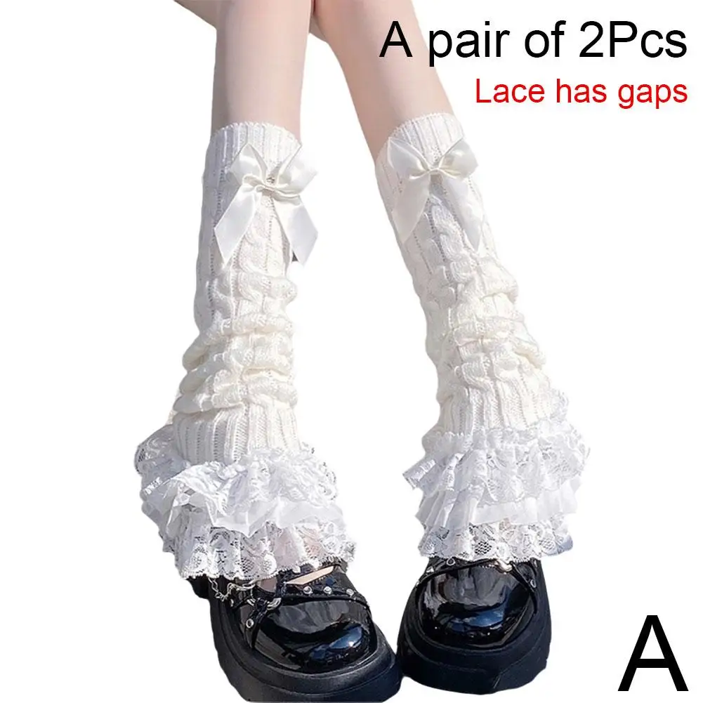 Cute Lace Flared Knitted Long Legs Warmers Harajuku Lolita Socks White Foot Cover Kawai Jk Calf Gaiters Sweet Legwarmers