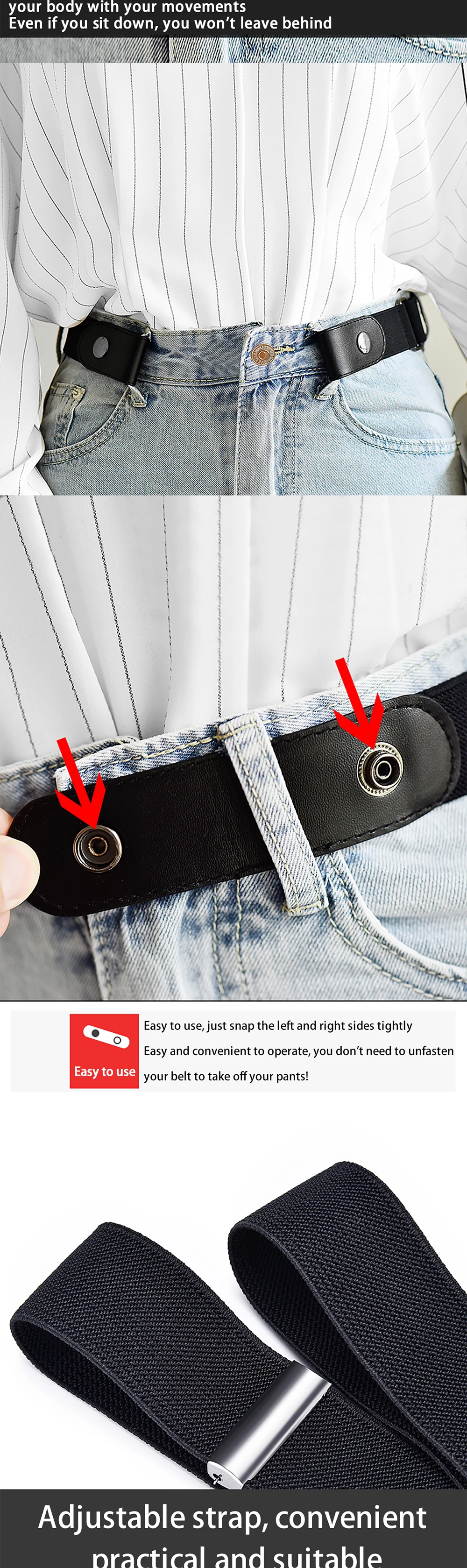 2pcs Adjustable Stretch Elastic Waist Band Invisible Belt Buckle-Free Belts for Women Men Jean Pants Dress No Buckle Easy ToWear