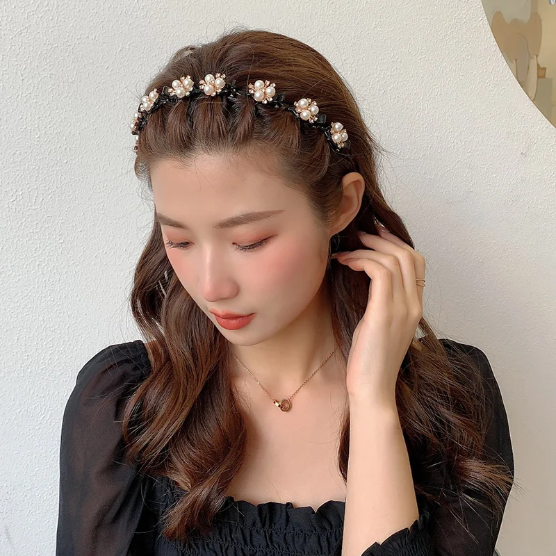 Hairbands Pearl Hair Hoop Double Layer Bands Clip Fashion Plastic Braided Headband New Knitting Womens Headwear Hair Accessories