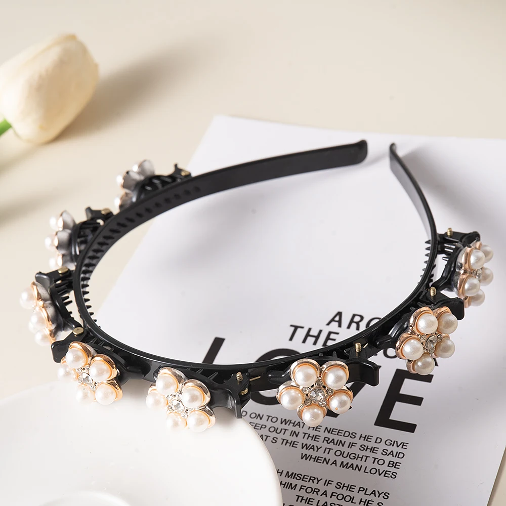 Hairbands Pearl Hair Hoop Double Layer Bands Clip Fashion Plastic Braided Headband New Knitting Womens Headwear Hair Accessories
