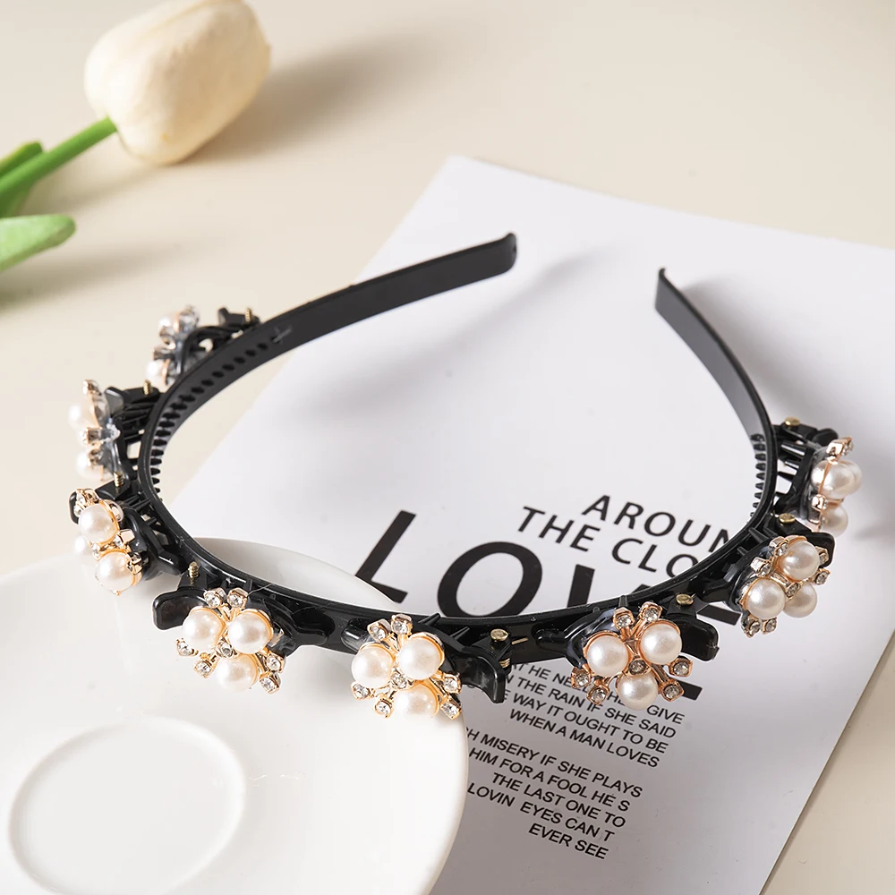 Hairbands Pearl Hair Hoop Double Layer Bands Clip Fashion Plastic Braided Headband New Knitting Womens Headwear Hair Accessories