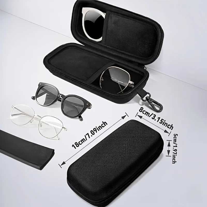 Protective Hard Shell Double Compartment Glasses Storage Box Shockproof Portable Car Zipper Design Protects Double Lens Case