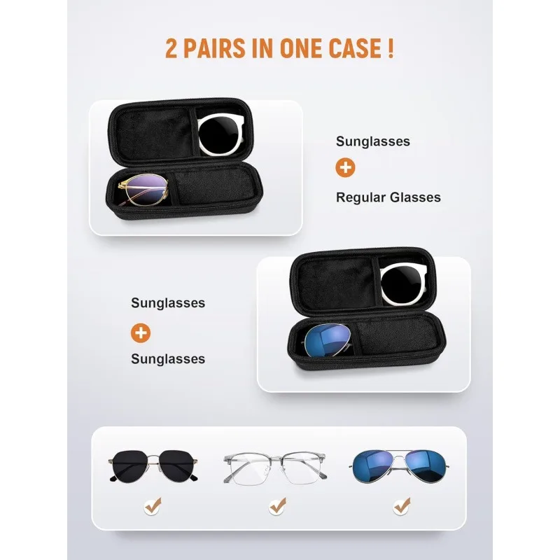 Protective Hard Shell Double Compartment Glasses Storage Box Shockproof Portable Car Zipper Design Protects Double Lens Case