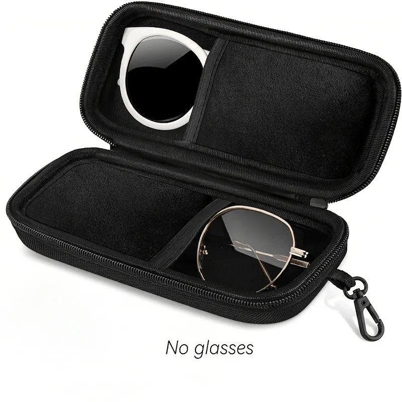Protective Hard Shell Double Compartment Glasses Storage Box Shockproof Portable Car Zipper Design Protects Double Lens Case