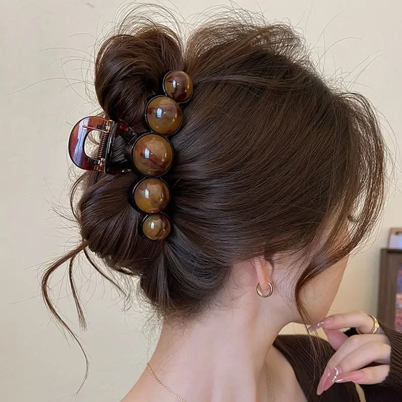 Retro Gradient Beaded Hair Claw 11Cm Women's Geometric Plastic Hairpin Shark Clip Fashion Everything Hair Clip Hair Accessories