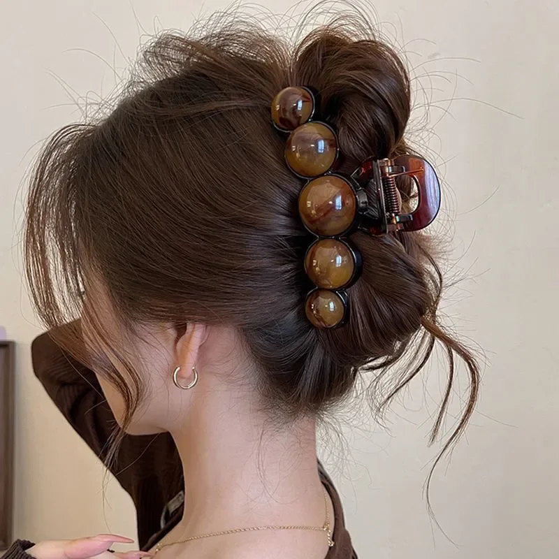 Retro Gradient Beaded Hair Claw 11Cm Women's Geometric Plastic Hairpin Shark Clip Fashion Everything Hair Clip Hair Accessories