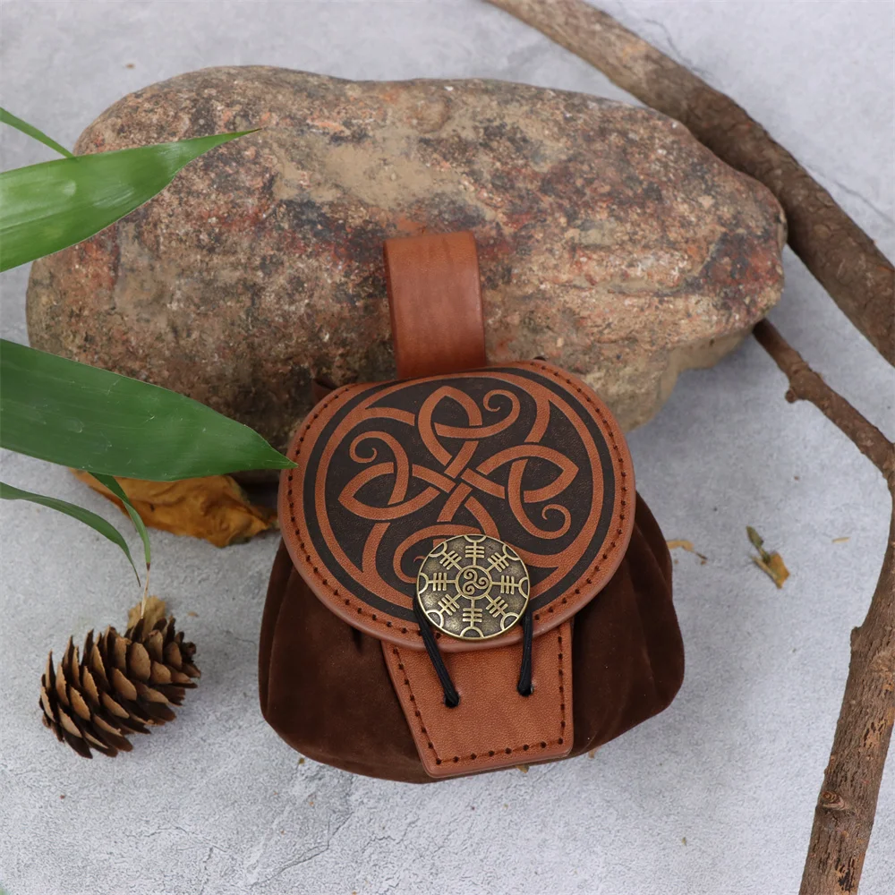 Medieval Viking Style Belt Pouch for Coins, Can Hold a Phone Vintage Waist Bag for Cosplay Accessories Embossed Woven Casual Bag