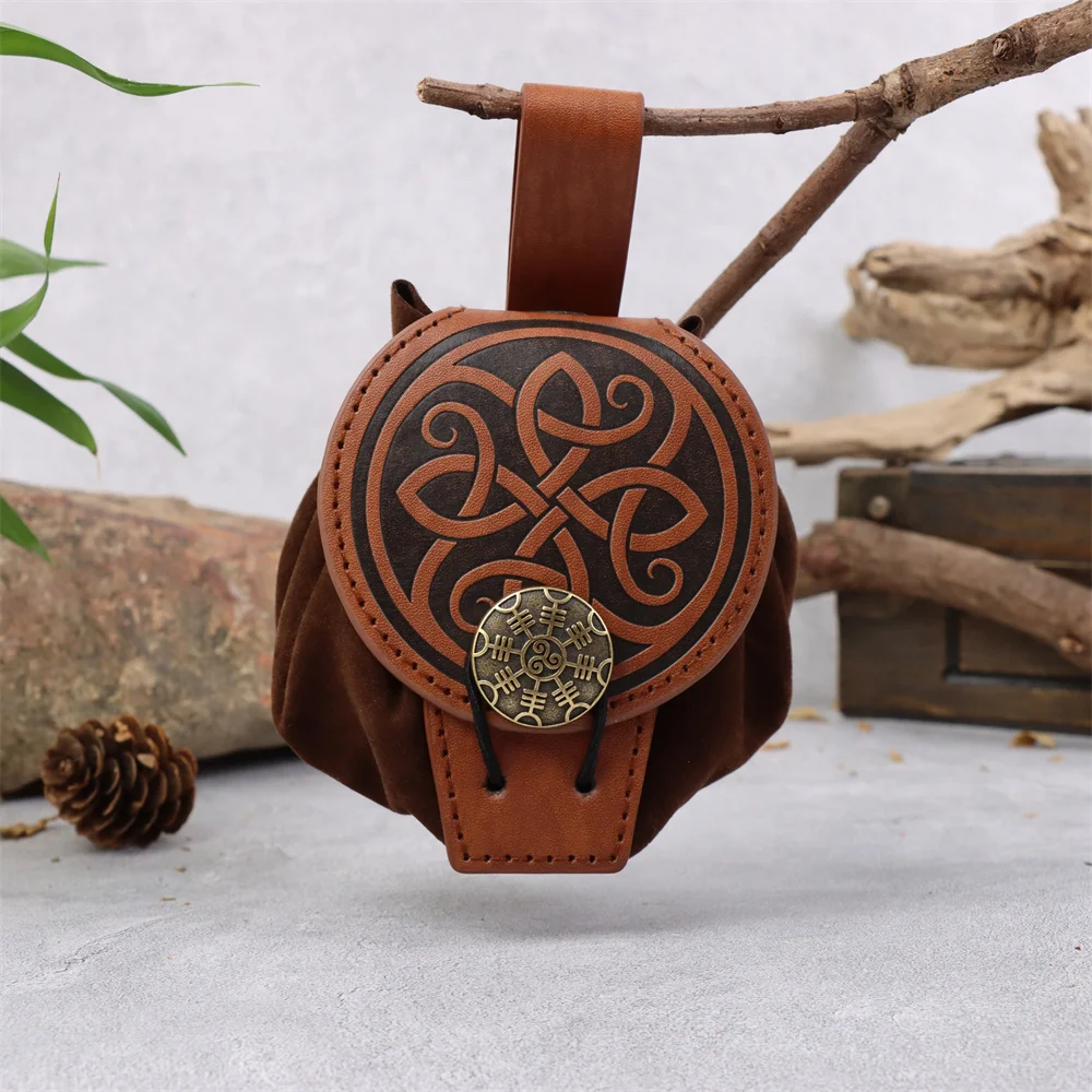 Medieval Viking Style Belt Pouch for Coins, Can Hold a Phone Vintage Waist Bag for Cosplay Accessories Embossed Woven Casual Bag