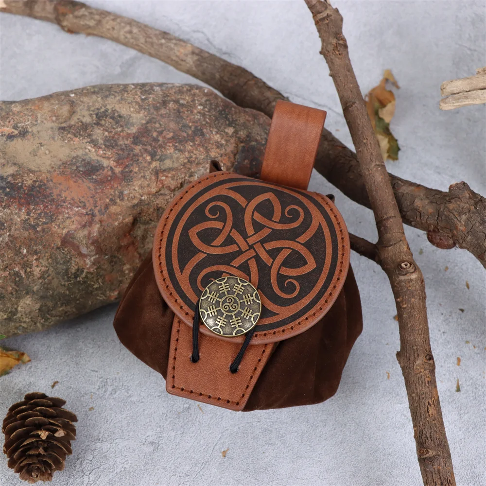Medieval Viking Style Belt Pouch for Coins, Can Hold a Phone Vintage Waist Bag for Cosplay Accessories Embossed Woven Casual Bag