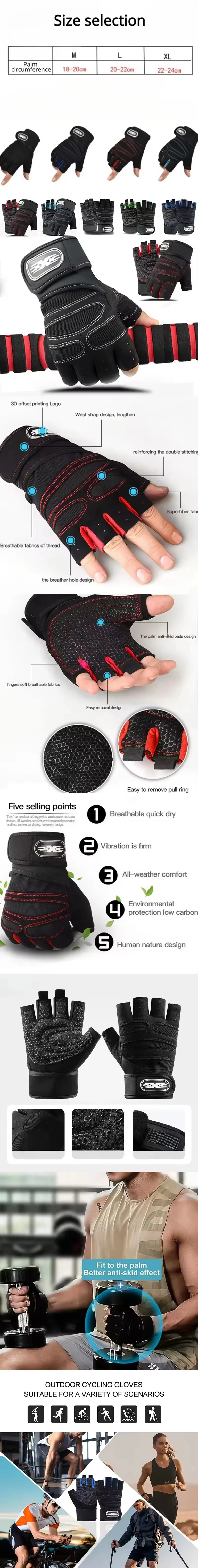 Fitness Half Finger Gloves Men And Women Wrist Guard Sports Dumbbell Riding Non Slip Horizontal Bar Exercise Training
