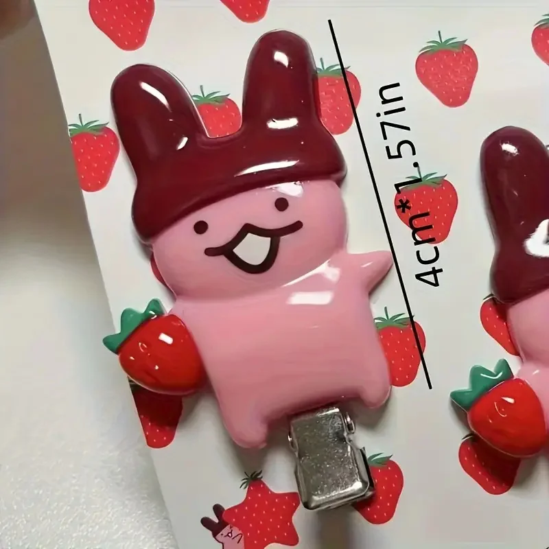 4Pc Strawberry Chocolate Bunny Hairpins Cute Cartoon Design Durable Plastic Hair Accessories Styling Fixed Decorative Hair Pinch