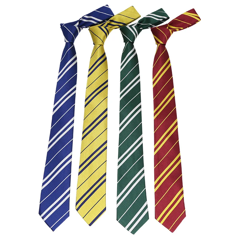 4colors Harried Poter Tie Magic School Narrow Striped Tie Halloween Cosplay Necktie Access Themed Party Costume Props 145cm
