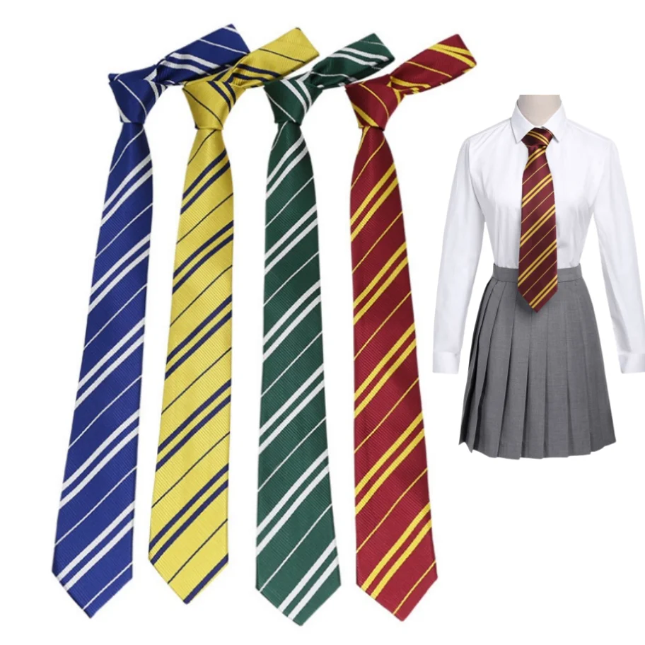 4colors Harried Poter Tie Magic School Narrow Striped Tie Halloween Cosplay Necktie Access Themed Party Costume Props 145cm