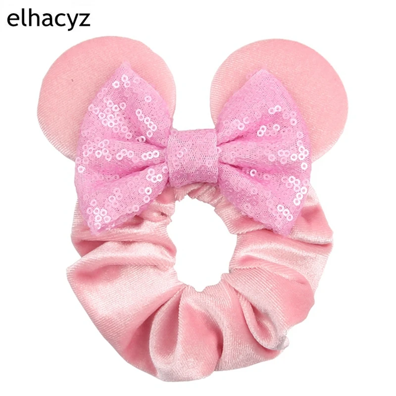 Fashion Mouse Ears Cartoon Hair Scrunchies Velvet Hairbands For Girls Sequins Bows Headband Women Kids Party DIY Decoration