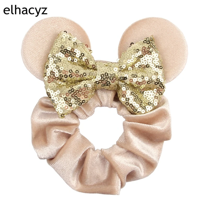 Fashion Mouse Ears Cartoon Hair Scrunchies Velvet Hairbands For Girls Sequins Bows Headband Women Kids Party DIY Decoration