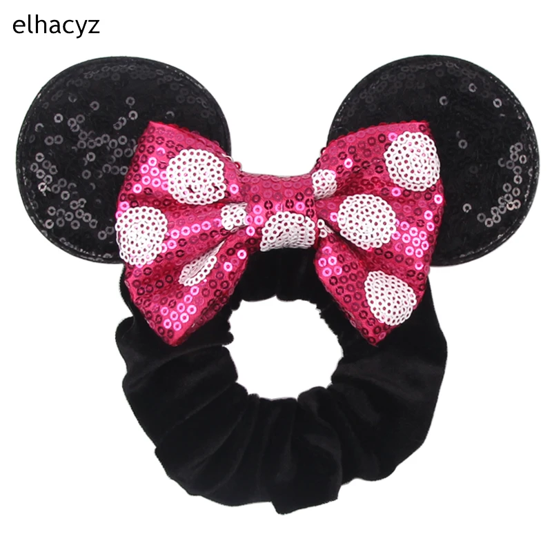 Fashion Mouse Ears Cartoon Hair Scrunchies Velvet Hairbands For Girls Sequins Bows Headband Women Kids Party DIY Decoration