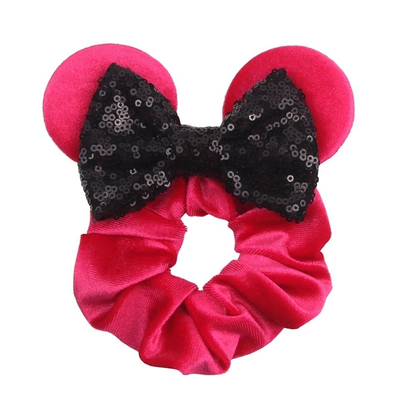 Fashion Mouse Ears Cartoon Hair Scrunchies Velvet Hairbands For Girls Sequins Bows Headband Women Kids Party DIY Decoration