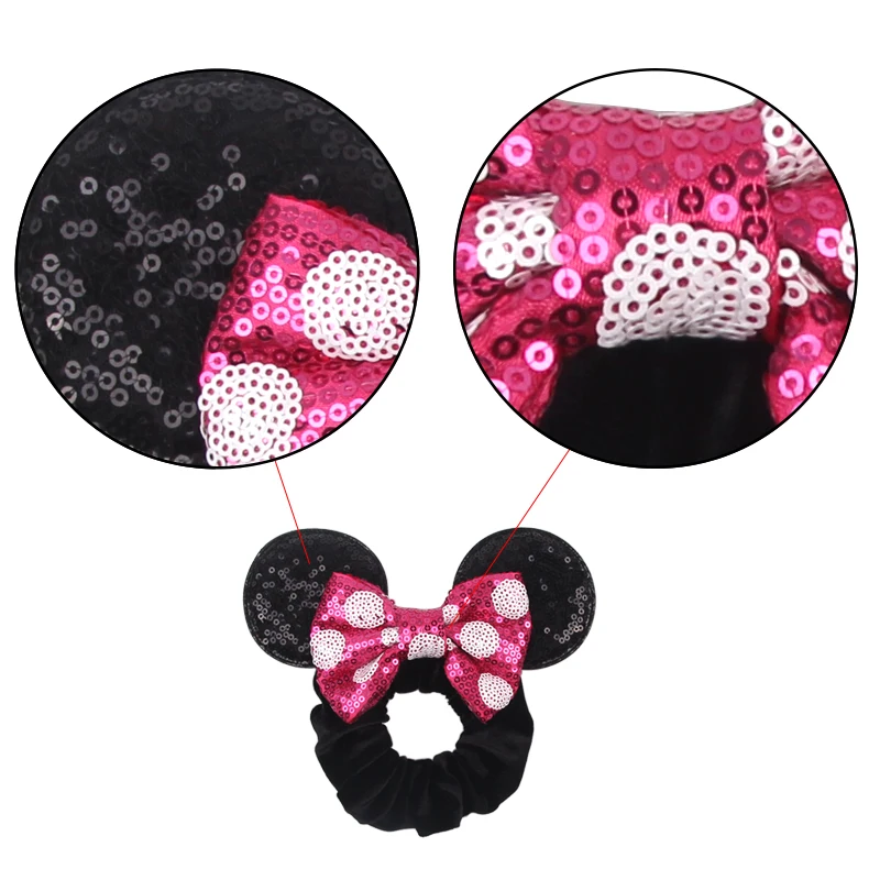 Fashion Mouse Ears Cartoon Hair Scrunchies Velvet Hairbands For Girls Sequins Bows Headband Women Kids Party DIY Decoration