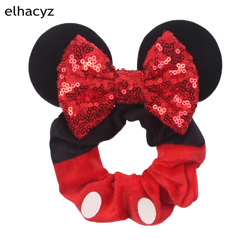 Fashion Mouse Ears Cartoon Hair Scrunchies Velvet Hairbands For Girls Sequins Bows Headband Women Kids Party DIY Decoration