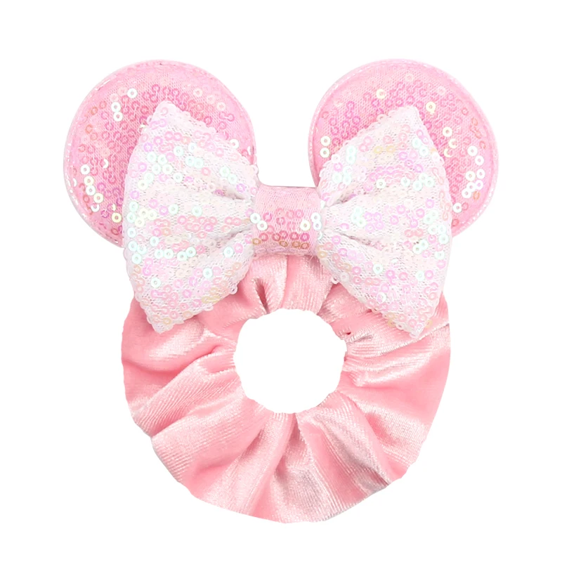 Fashion Mouse Ears Cartoon Hair Scrunchies Velvet Hairbands For Girls Sequins Bows Headband Women Kids Party DIY Decoration