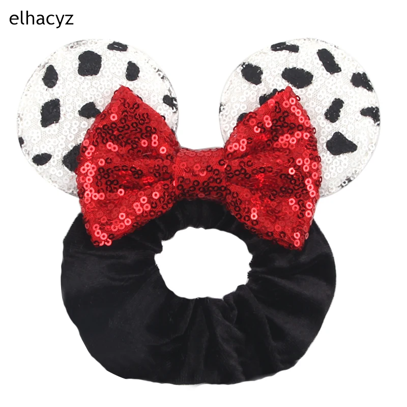 Fashion Mouse Ears Cartoon Hair Scrunchies Velvet Hairbands For Girls Sequins Bows Headband Women Kids Party DIY Decoration