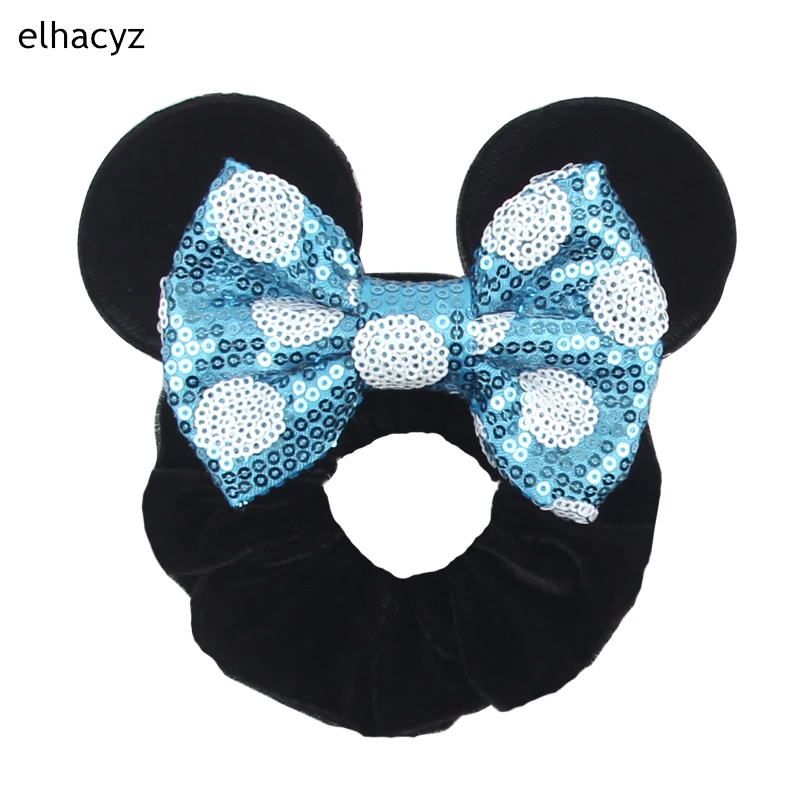 Fashion Mouse Ears Cartoon Hair Scrunchies Velvet Hairbands For Girls Sequins Bows Headband Women Kids Party DIY Decoration