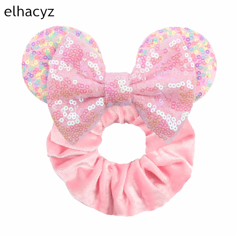 Fashion Mouse Ears Cartoon Hair Scrunchies Velvet Hairbands For Girls Sequins Bows Headband Women Kids Party DIY Decoration