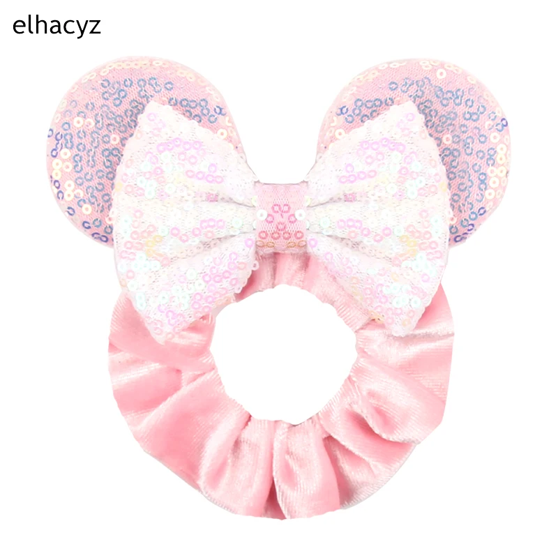 Fashion Mouse Ears Cartoon Hair Scrunchies Velvet Hairbands For Girls Sequins Bows Headband Women Kids Party DIY Decoration