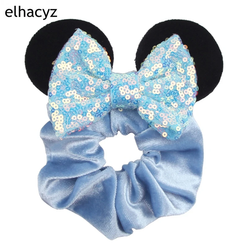 Fashion Mouse Ears Cartoon Hair Scrunchies Velvet Hairbands For Girls Sequins Bows Headband Women Kids Party DIY Decoration