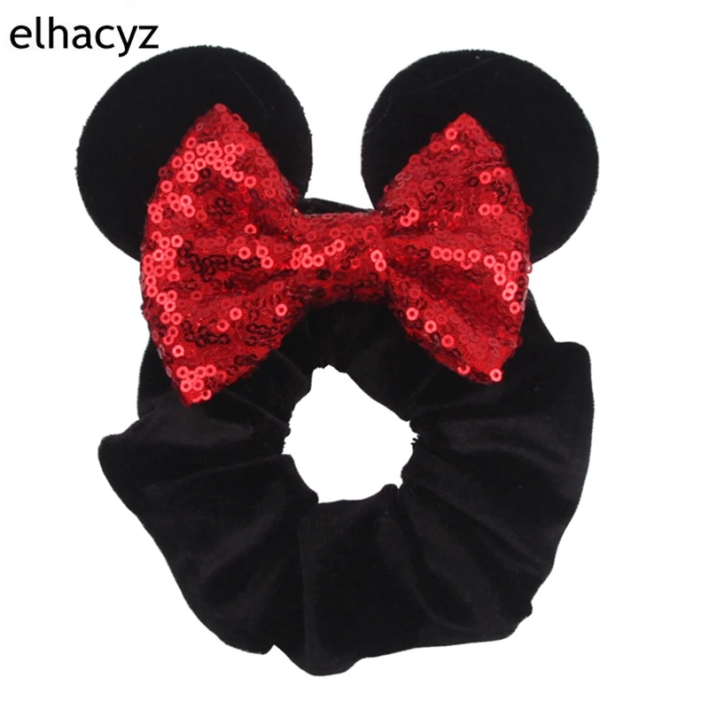 Fashion Mouse Ears Cartoon Hair Scrunchies Velvet Hairbands For Girls Sequins Bows Headband Women Kids Party DIY Decoration