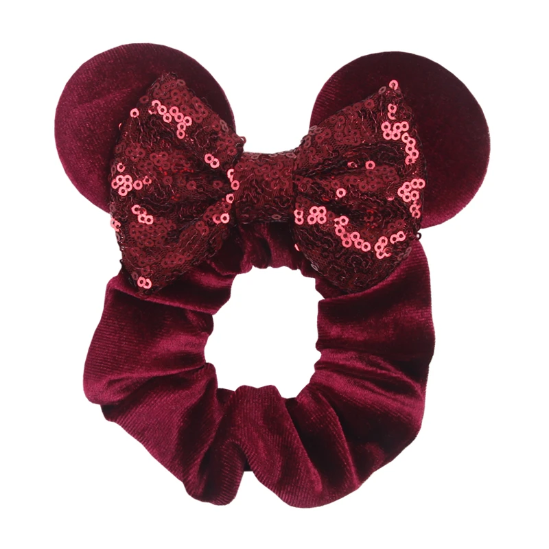 Fashion Mouse Ears Cartoon Hair Scrunchies Velvet Hairbands For Girls Sequins Bows Headband Women Kids Party DIY Decoration