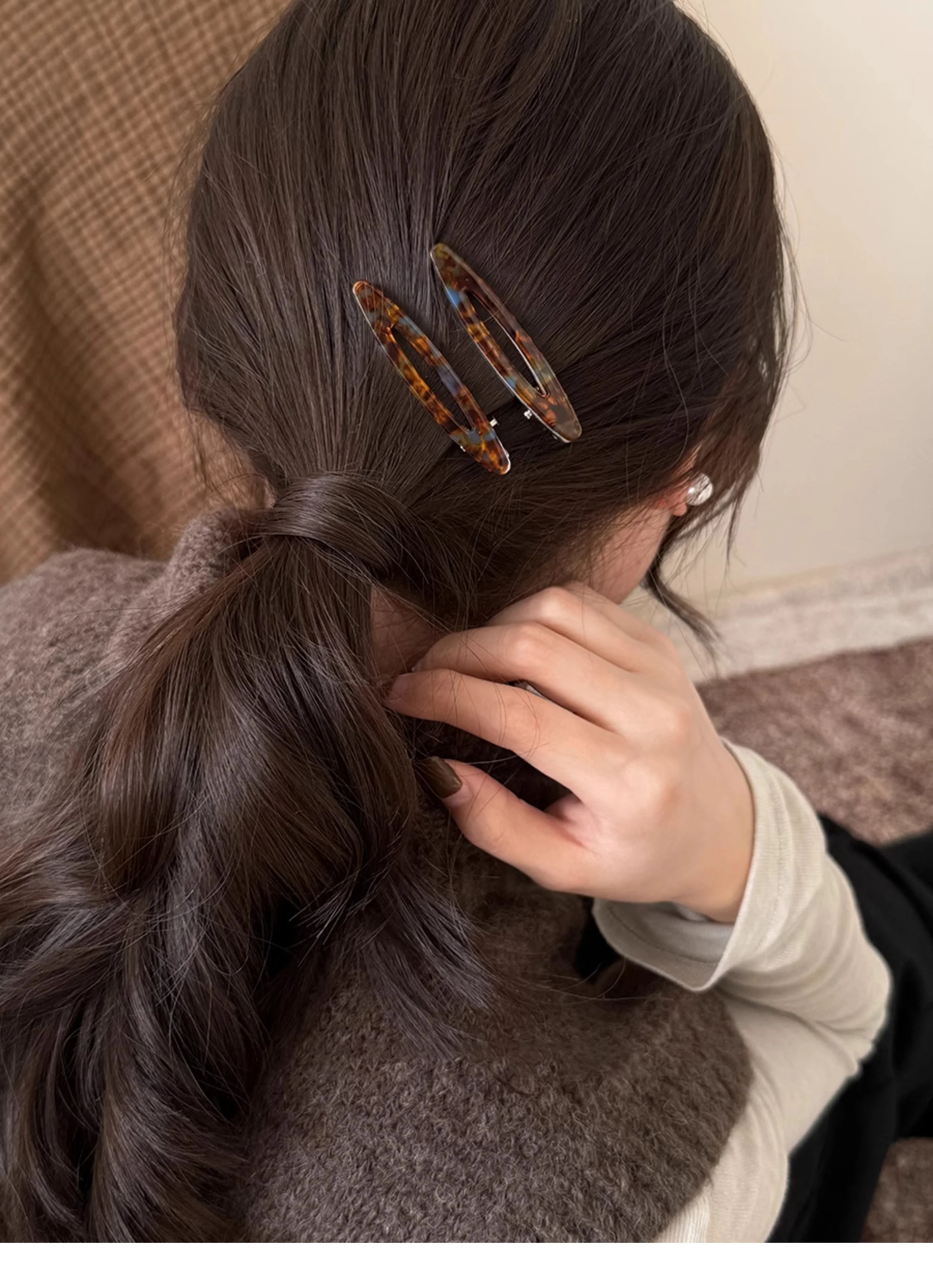 2pcs/set Acetate Hair Clips Hollowed Oval Geometric Barrettes Side Pins Hairpin Women Hair Accessories