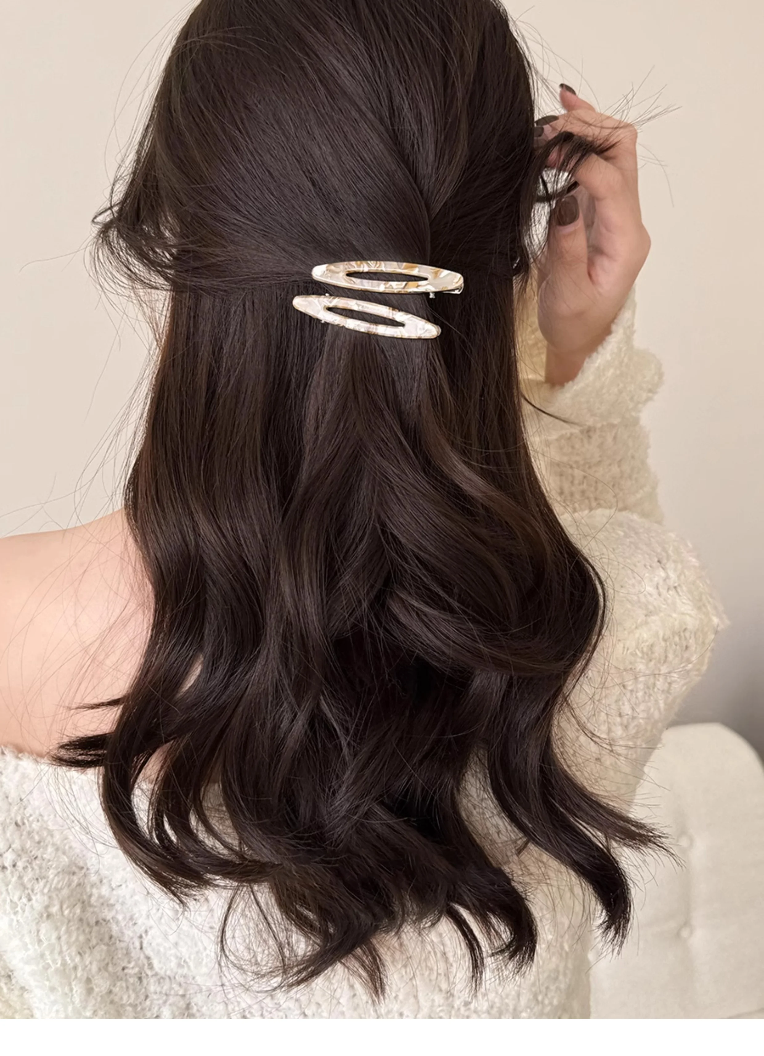 2pcs/set Acetate Hair Clips Hollowed Oval Geometric Barrettes Side Pins Hairpin Women Hair Accessories