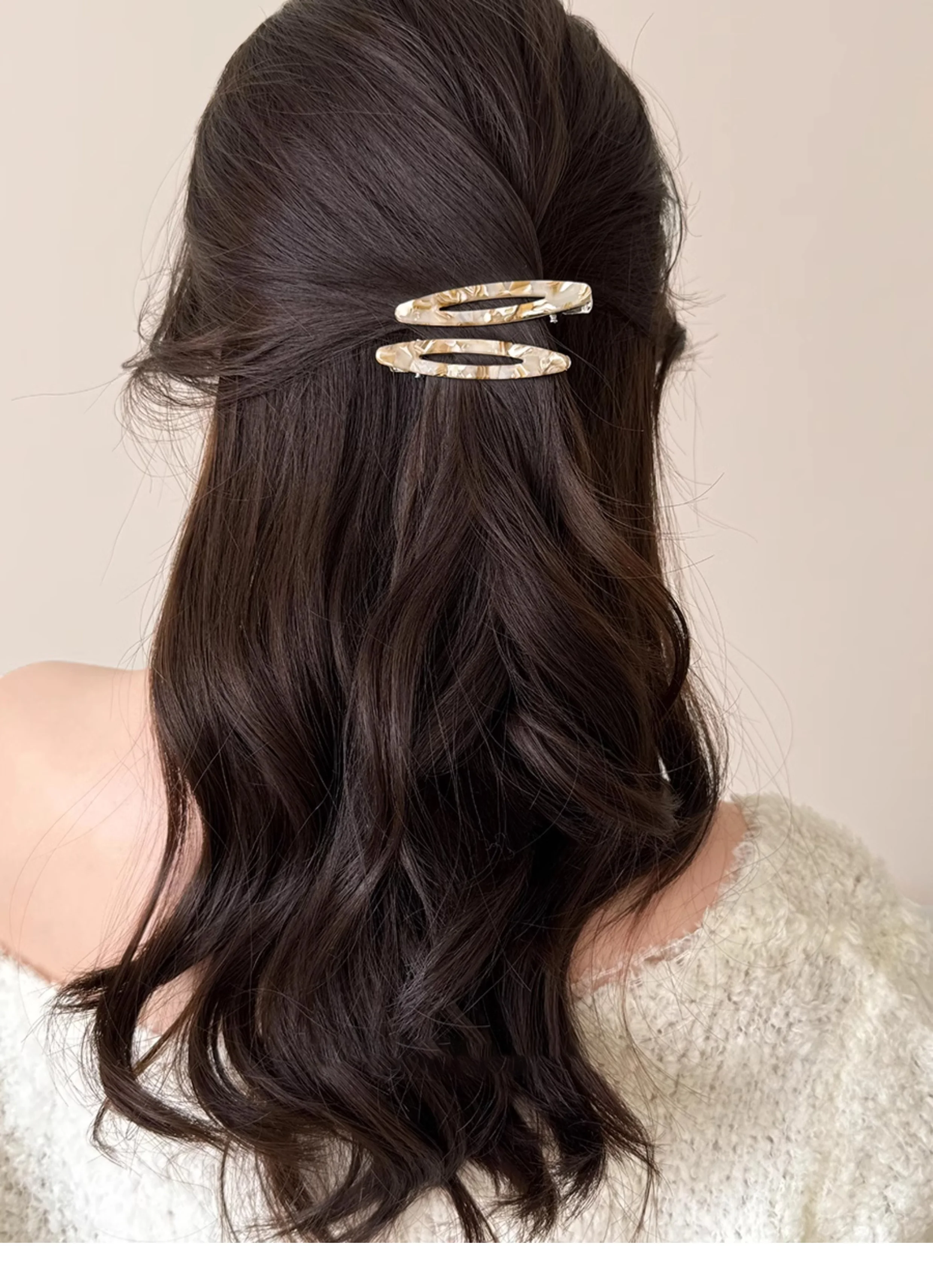 2pcs/set Acetate Hair Clips Hollowed Oval Geometric Barrettes Side Pins Hairpin Women Hair Accessories