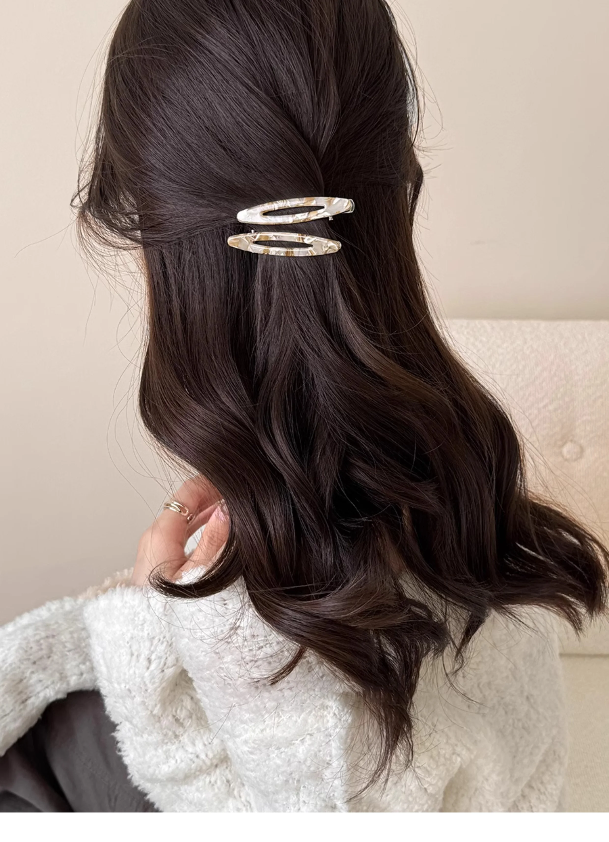2pcs/set Acetate Hair Clips Hollowed Oval Geometric Barrettes Side Pins Hairpin Women Hair Accessories
