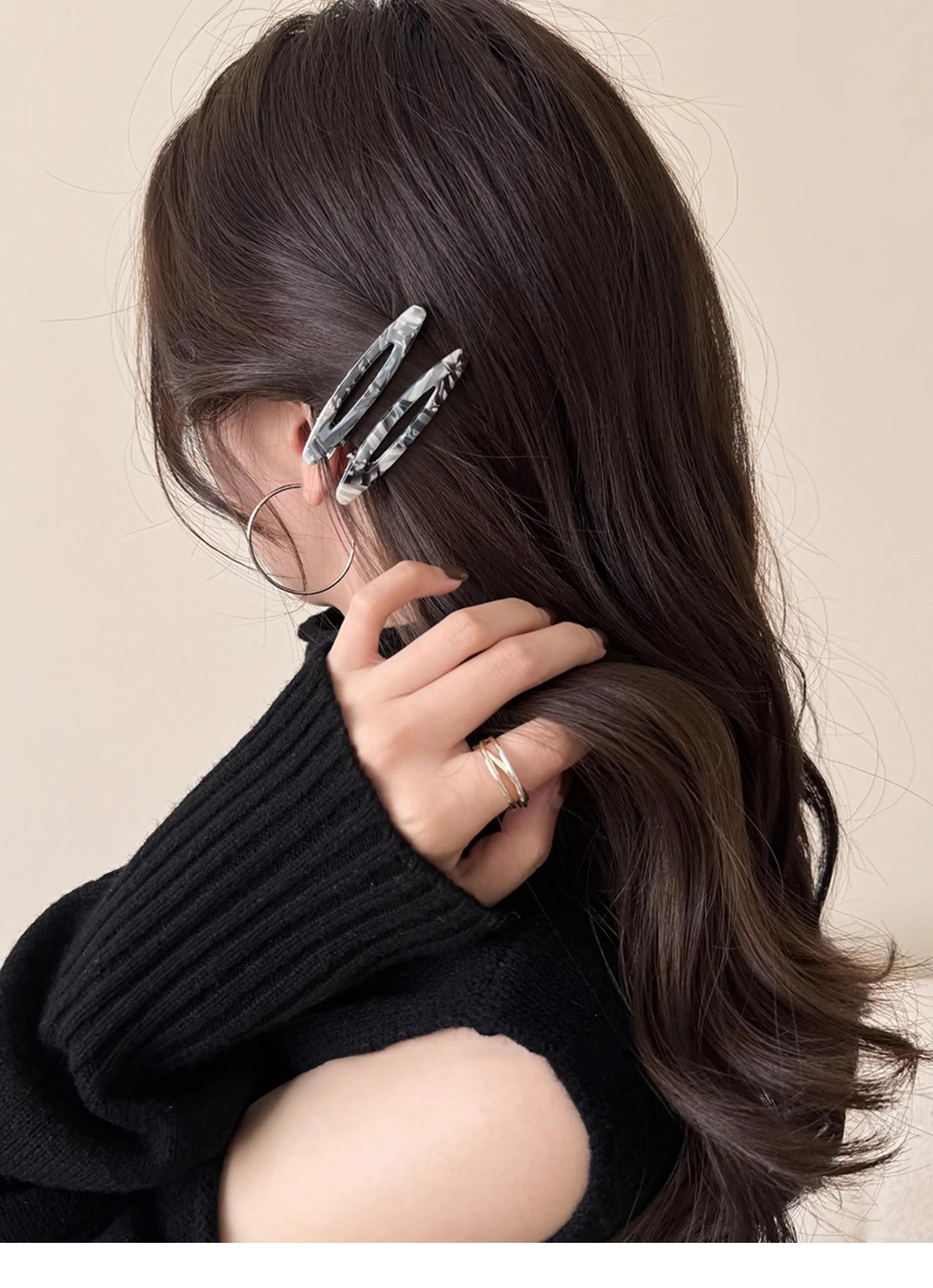 2pcs/set Acetate Hair Clips Hollowed Oval Geometric Barrettes Side Pins Hairpin Women Hair Accessories