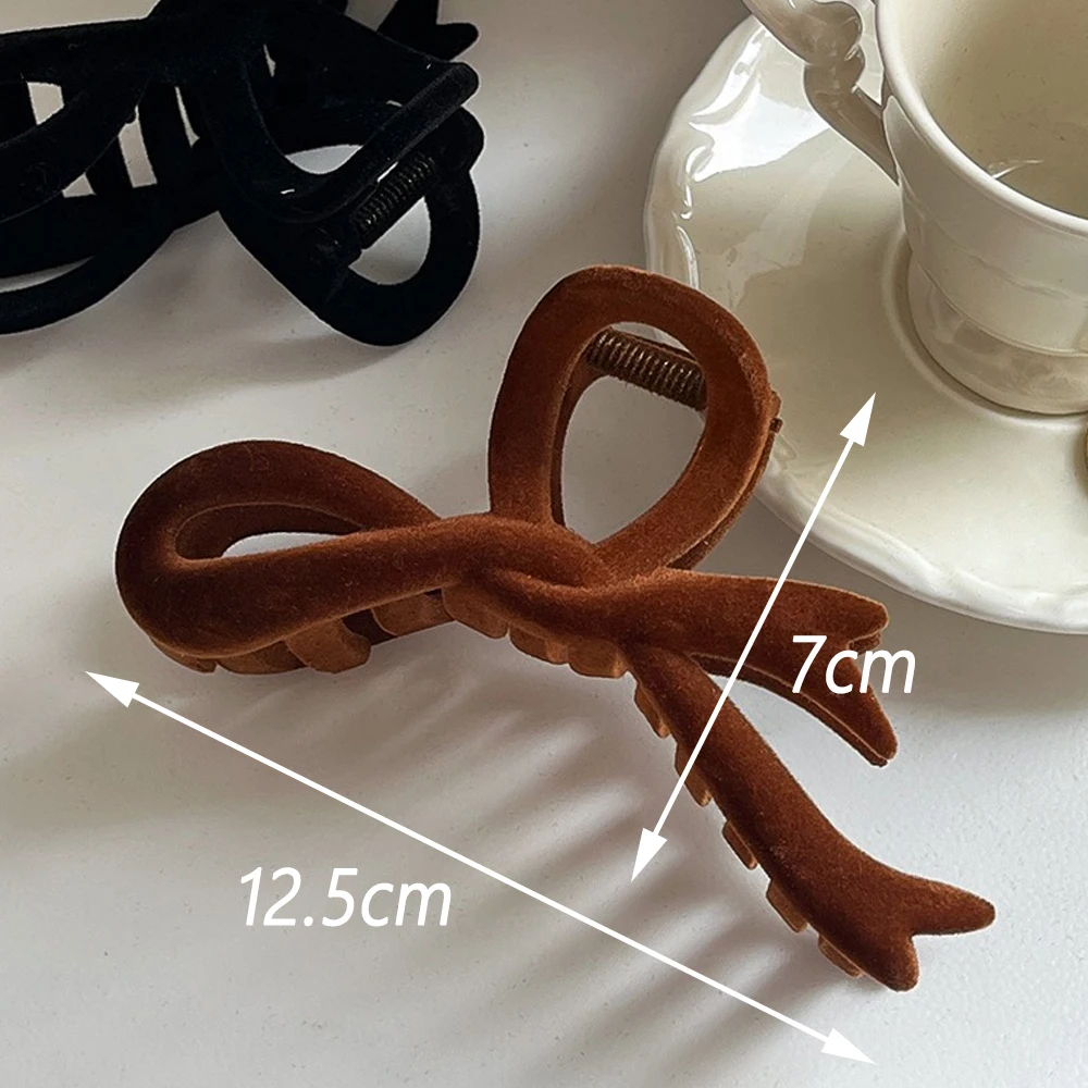 Elegant Velvet Bowknot Shaped Hair Claw Non-Slip Acrylic Shark Hair Grab For Women Girls Thick Curly Long Hair Daily Headwear