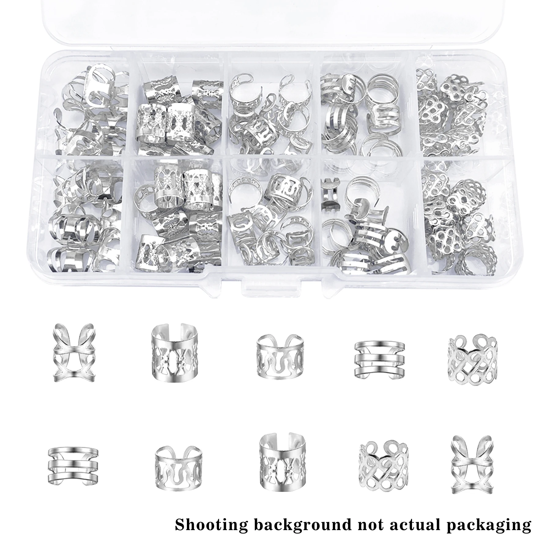 50pcs Alloy Braiding Mixed Set, Metal hair Rings Cuffs Clips for Dreadlock Accessory Jewelry Decorations(Without box)