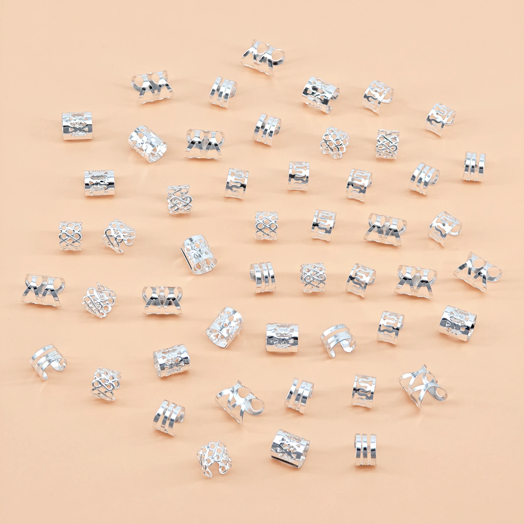 50pcs Alloy Braiding Mixed Set, Metal hair Rings Cuffs Clips for Dreadlock Accessory Jewelry Decorations(Without box)