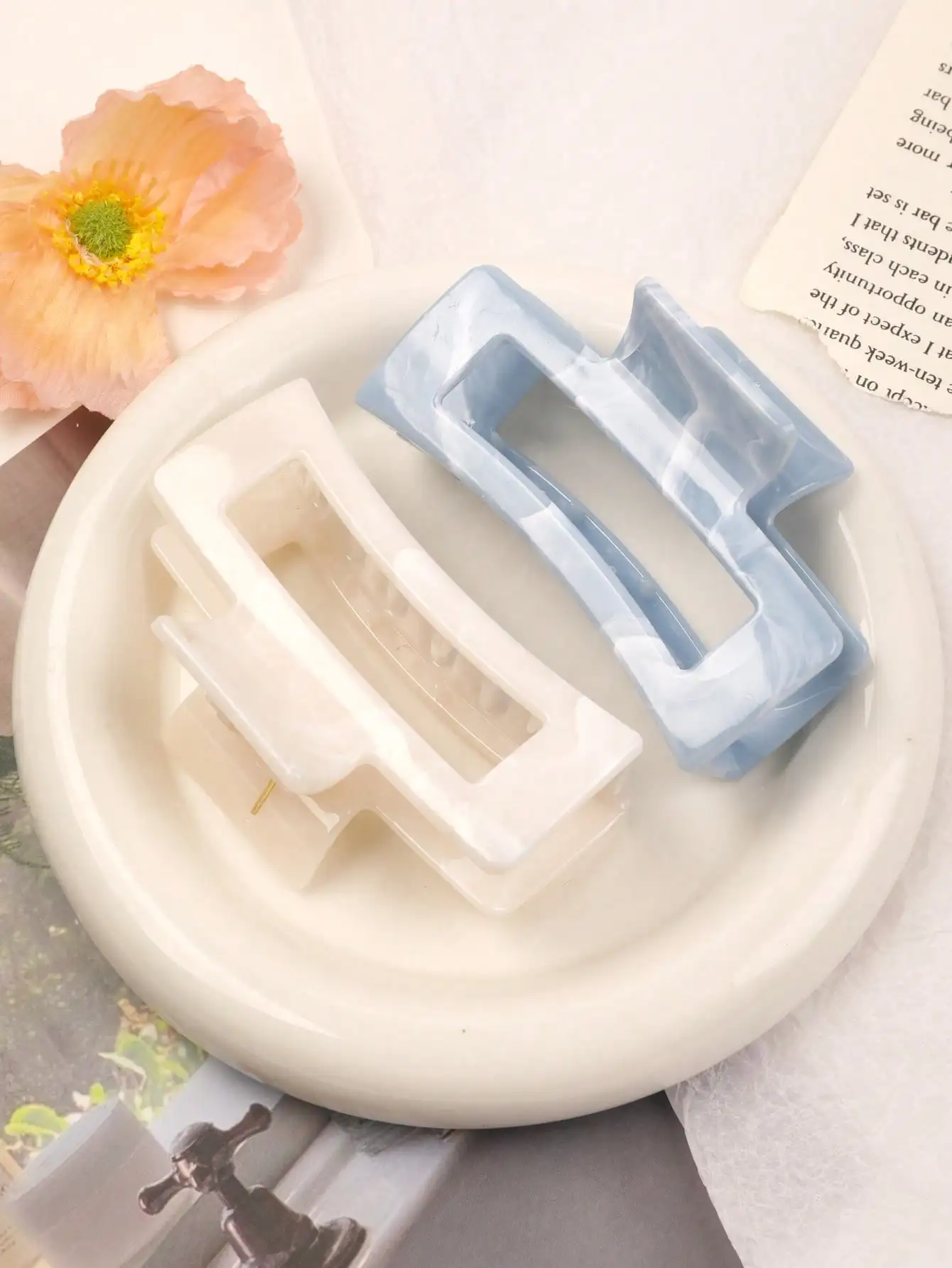 2 Pcs Large Marble Hair Claw Clips for Women Thick Hair White Banana Hair Clips Ripple Jaw Clips Strong Hold Hair Accessories