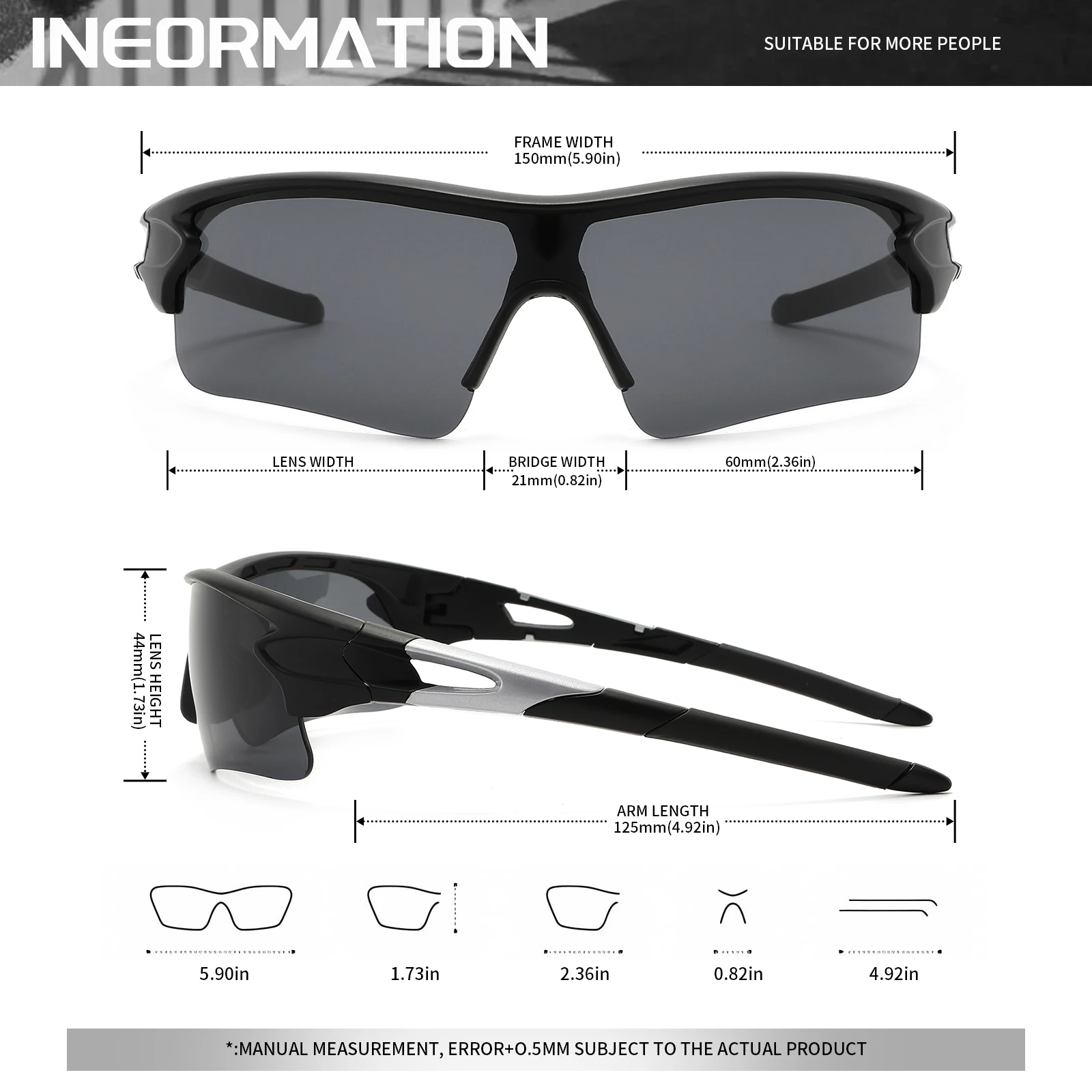 Classic Sports Sunglasses with One-Piece Wraparound UV400 Lens - Unisex Comfort Fit for Cycling, Running, Hiking & Outdoor