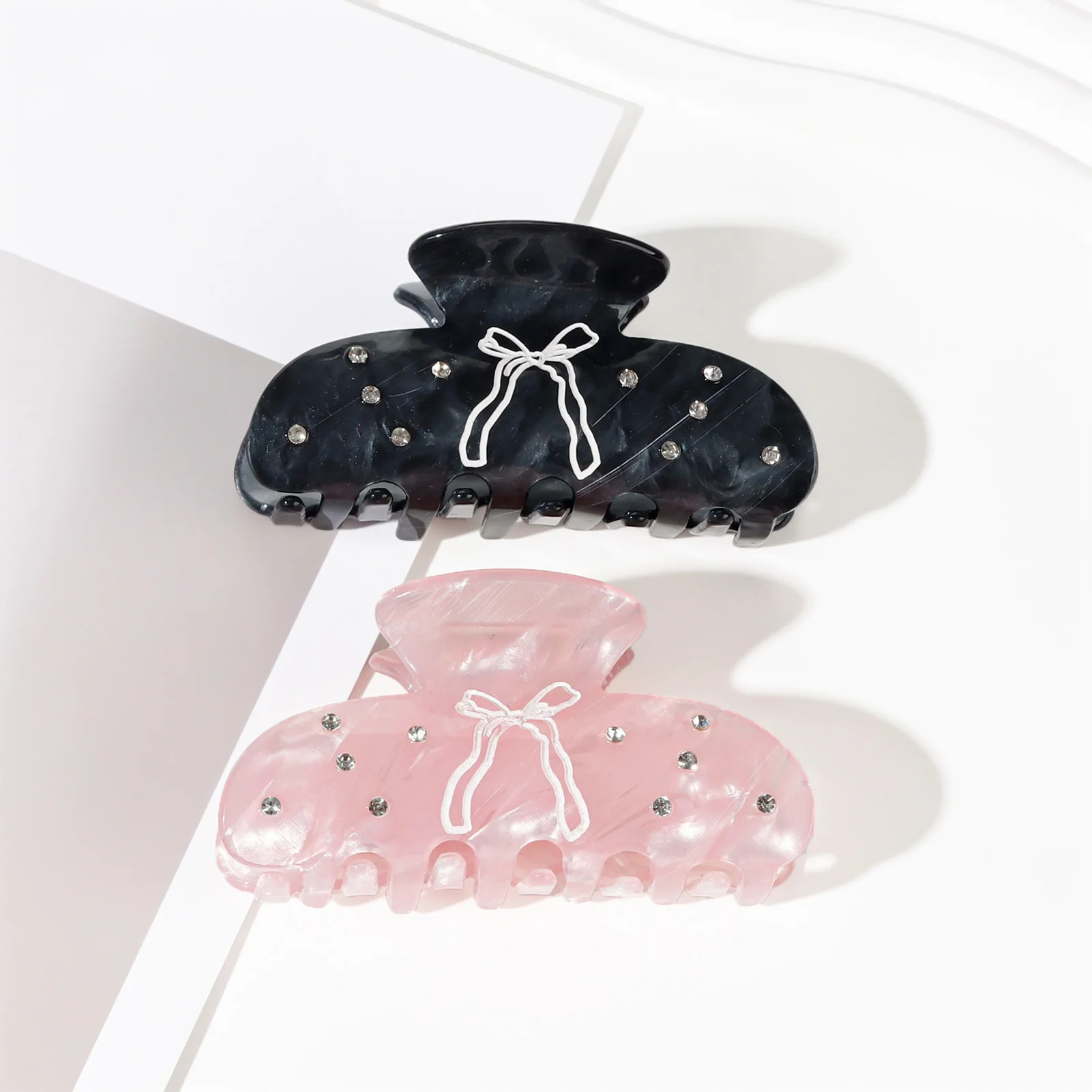 Korean Style Hair Claw Sweety Bowknot Pattern Acetic Acid Claw Clip Exquisite Trendy Shark Hair Gripper Girls Hair Accessory