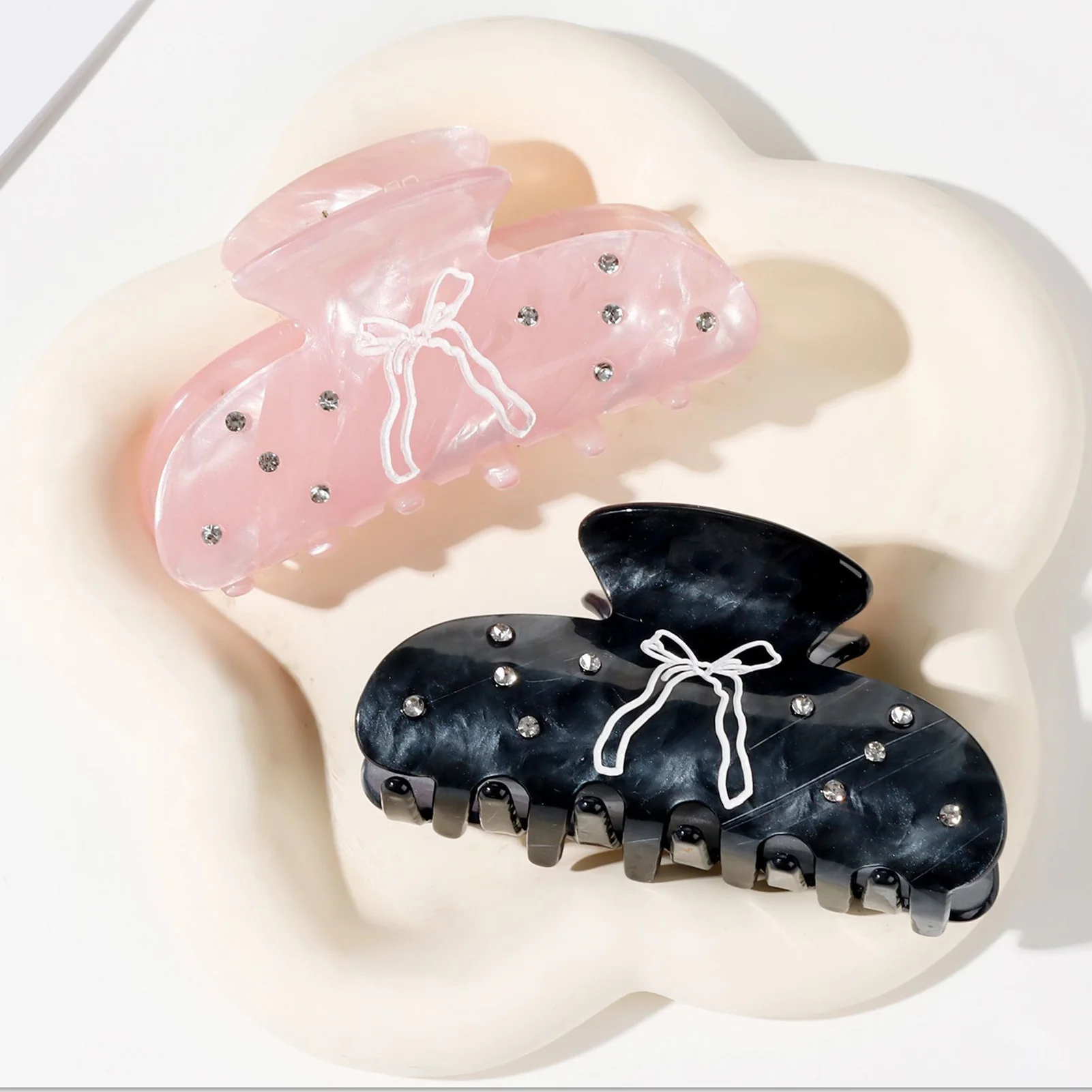 Korean Style Hair Claw Sweety Bowknot Pattern Acetic Acid Claw Clip Exquisite Trendy Shark Hair Gripper Girls Hair Accessory