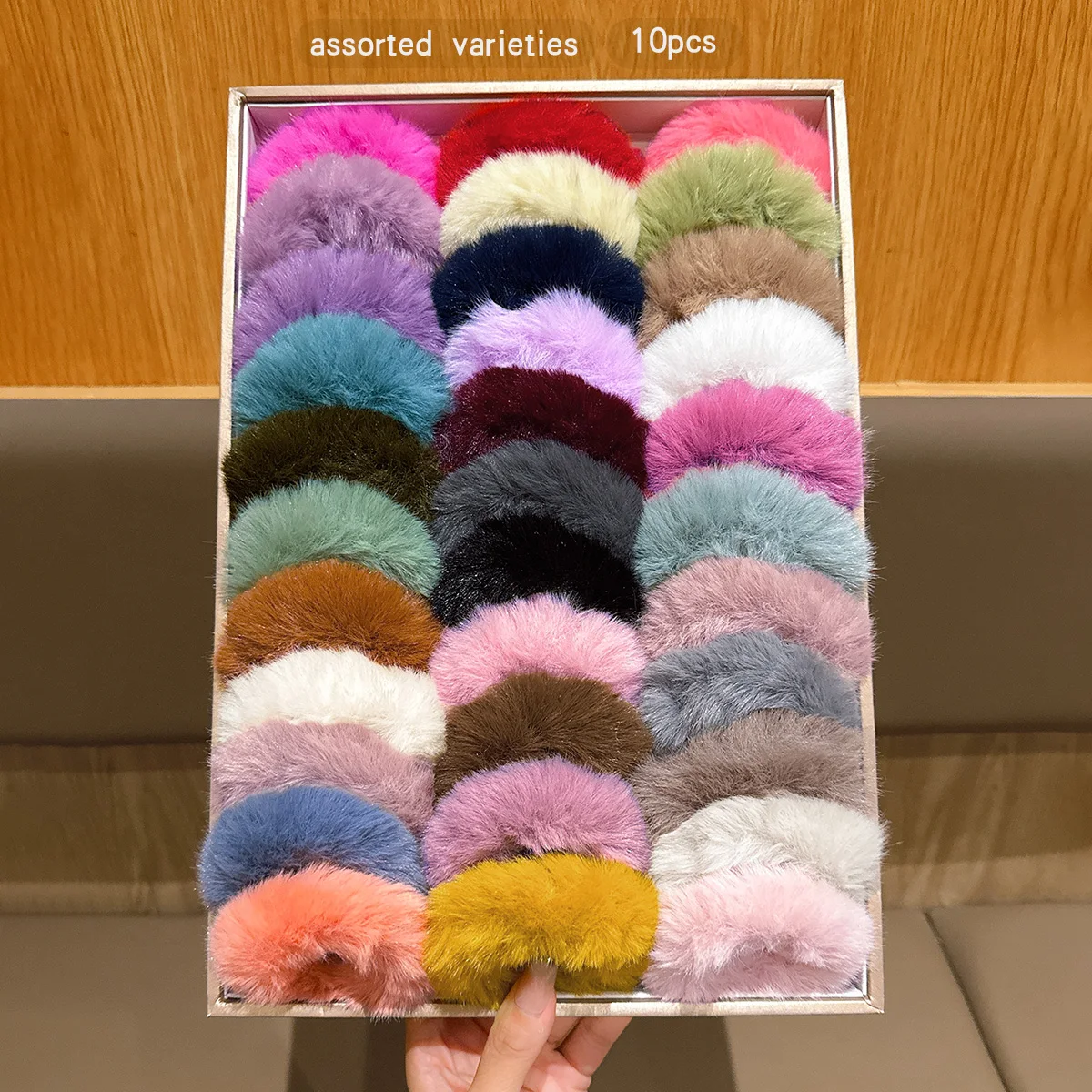 10 colors randomly selected, simple and versatile plush hair rings suitable for daily hair accessory use