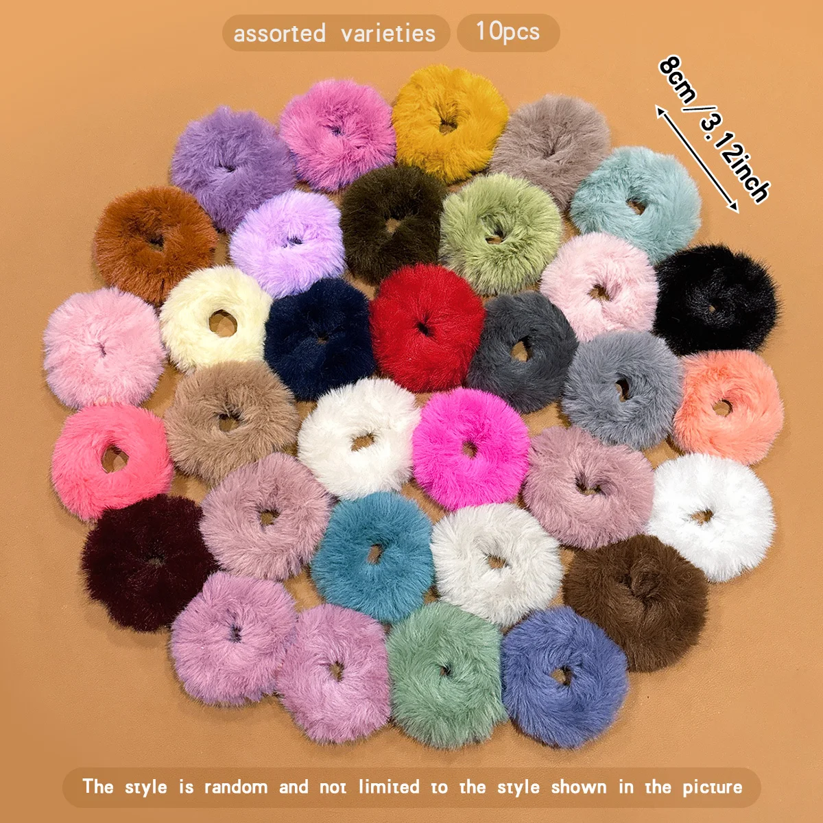 10 colors randomly selected, simple and versatile plush hair rings suitable for daily hair accessory use
