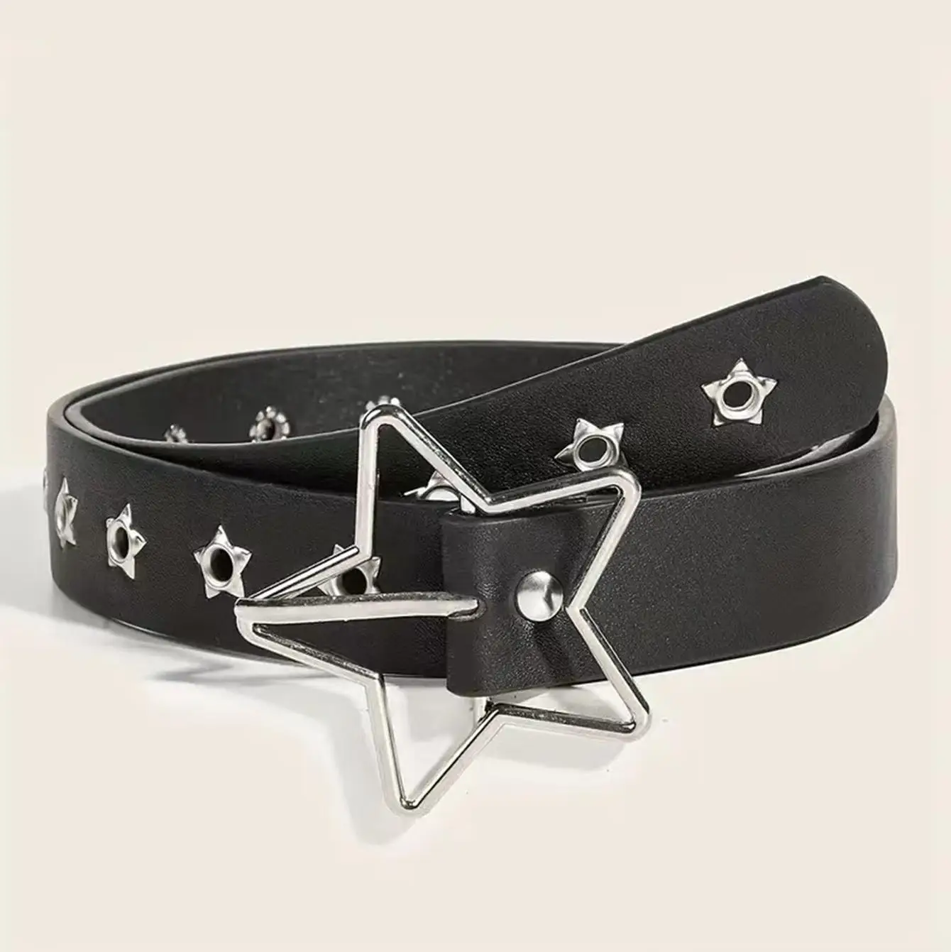 Punk style star buckle decorative belt with multiple holes, small star shaped eyes, multifunctional belt, suitable for fashionab