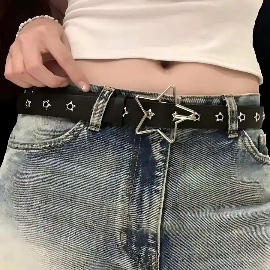 Punk style star buckle decorative belt with multiple holes, small star shaped eyes, multifunctional belt, suitable for fashionab