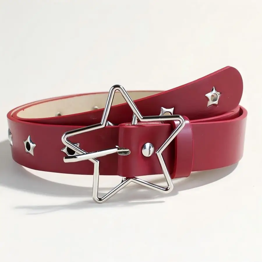 Punk style star buckle decorative belt with multiple holes, small star shaped eyes, multifunctional belt, suitable for fashionab